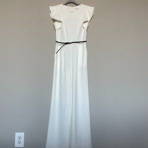 Calvin Klein Cream Jumpsuit with Black Belt